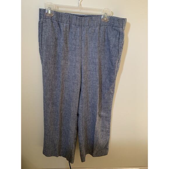 Lands End Womens Size 12P Pull-On Pants Mid Rise Wide Leg Linen Blend Blue - Picture 1 of 10